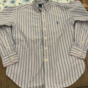Polo button up blue-pink striped size 8/10